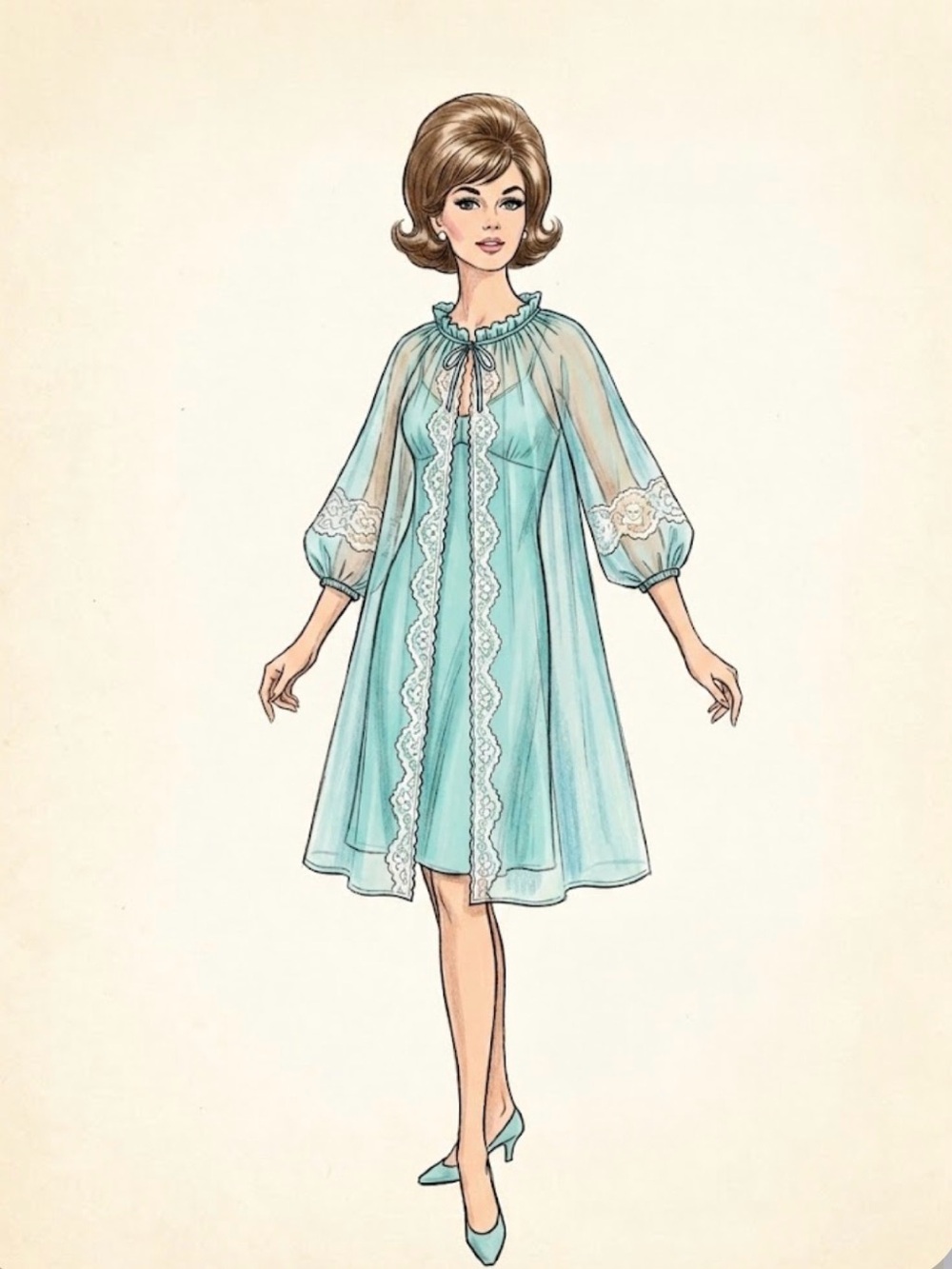 Vintage 60s peignoir robe with lace